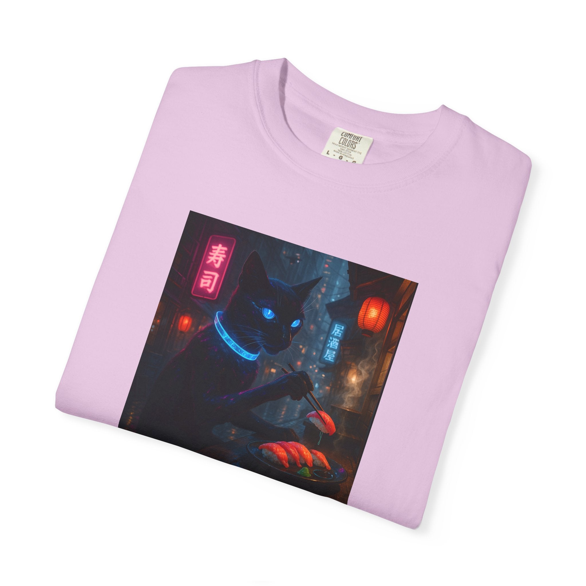Neon Cyber Cat Sushi Shibuya T-shirt | Dark Alley Japanese Streetwear