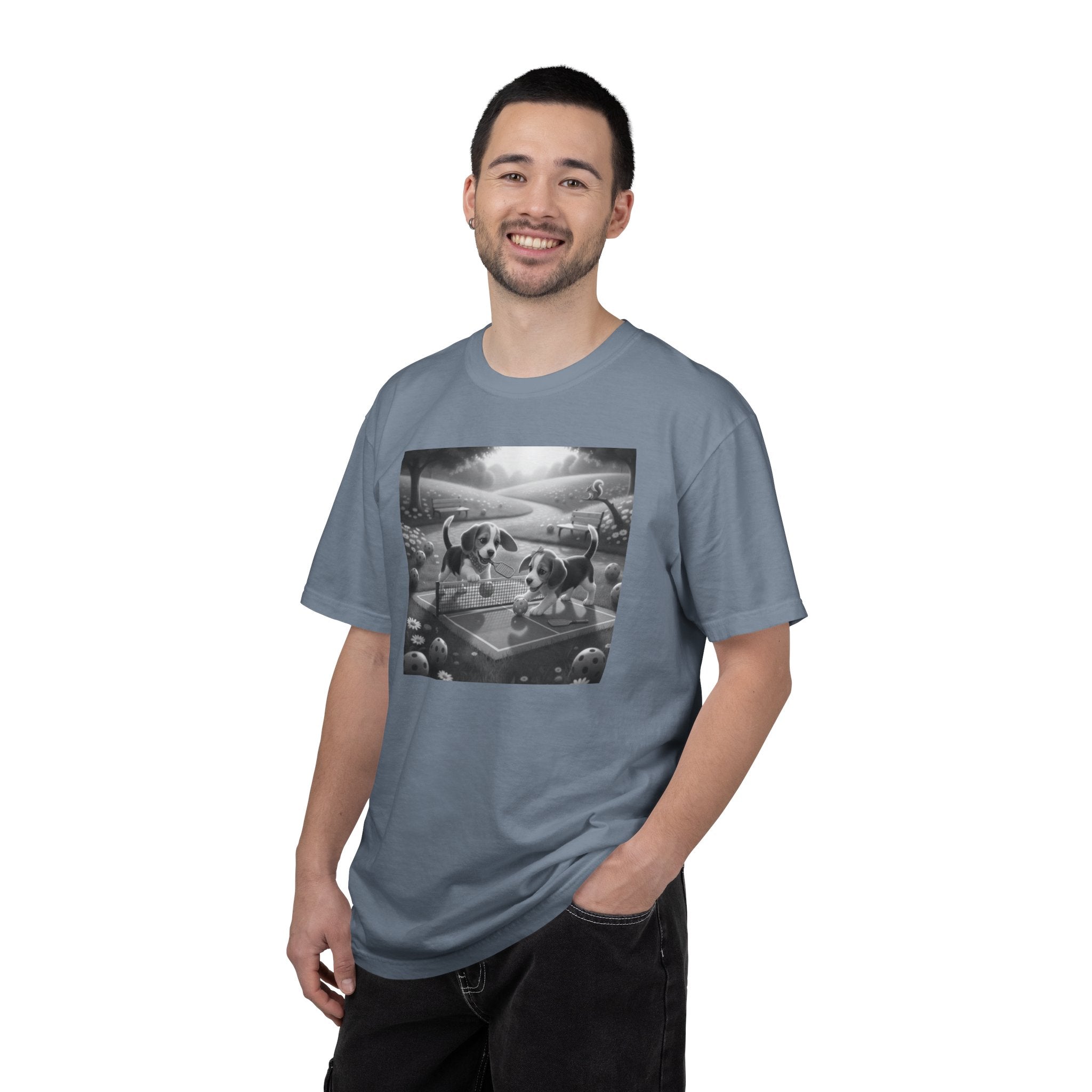 Pickleball Beagle Puppies T-shirt | Monochrome Dog Art