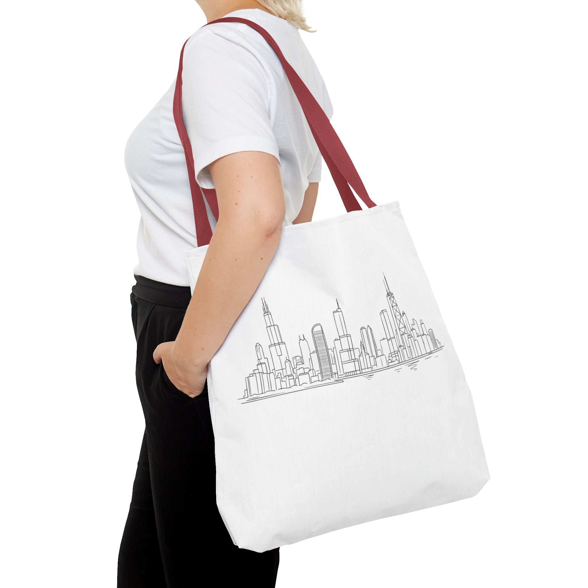Chicago line art, City Skyline Tote Bag | Urban Skyline Illustration