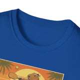 Capybara Ace Pickleball Player T-Shirt | Retro Tropical Court Design