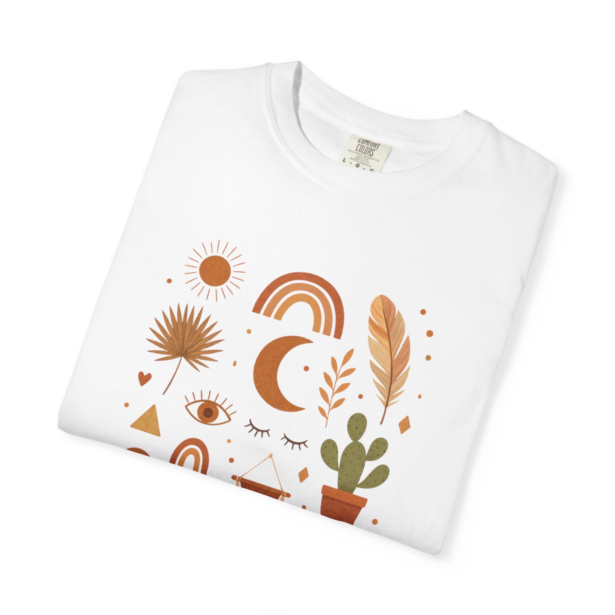 Boho Icons Mosaic T-Shirt | Crescent Moon Cactus Rainbows