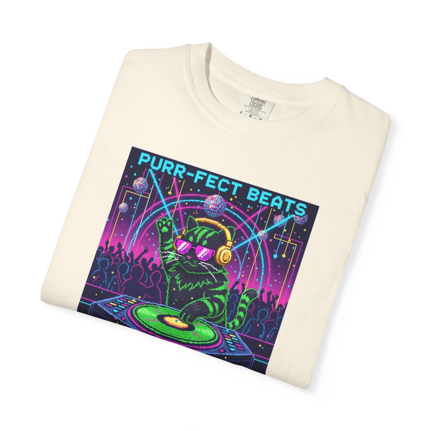 Purr-fect Beats Rave Feline DJ cat T-shirt | Neon EDM club design