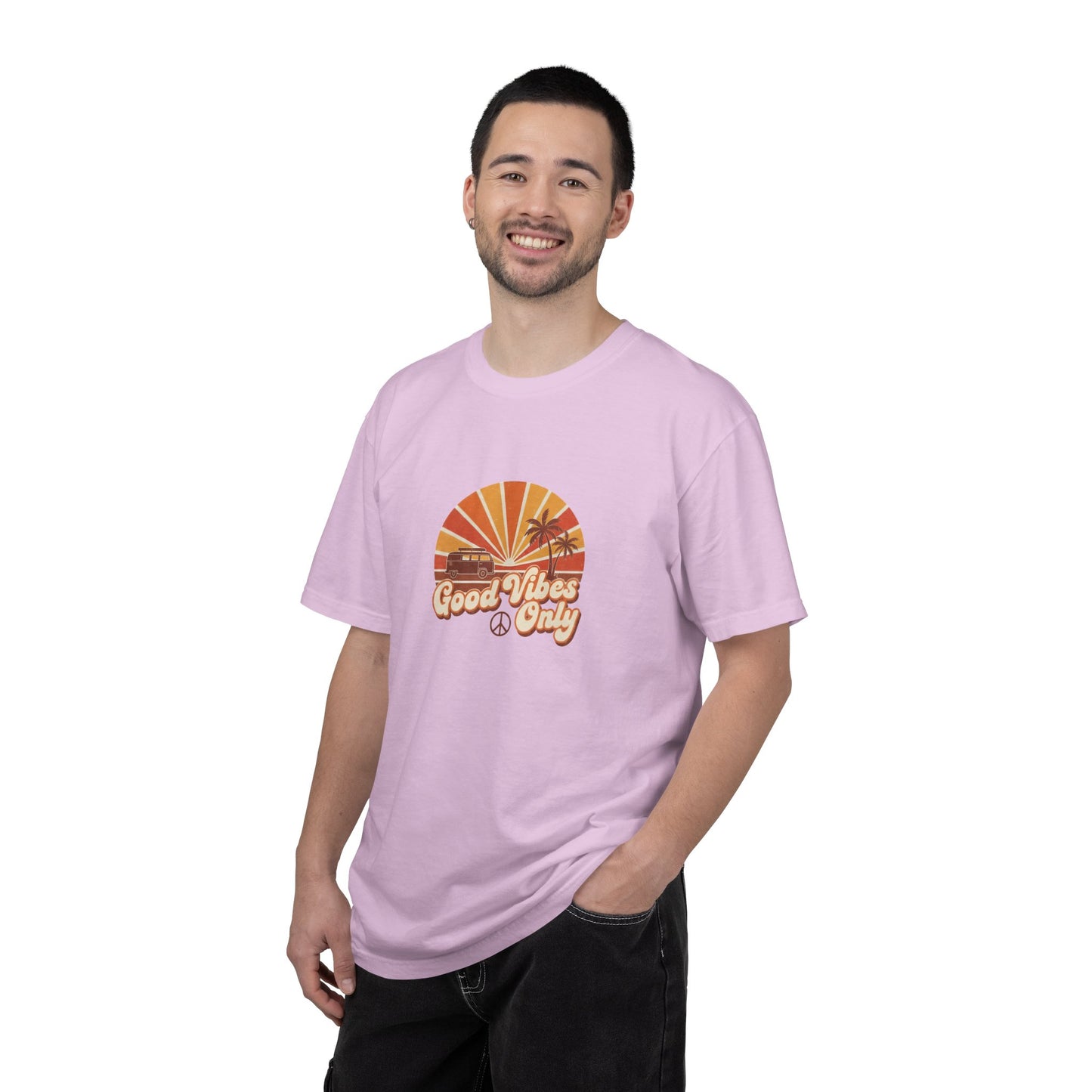 Good Vibes Only T-shirt | Retro Sunset Palm Peace Sign