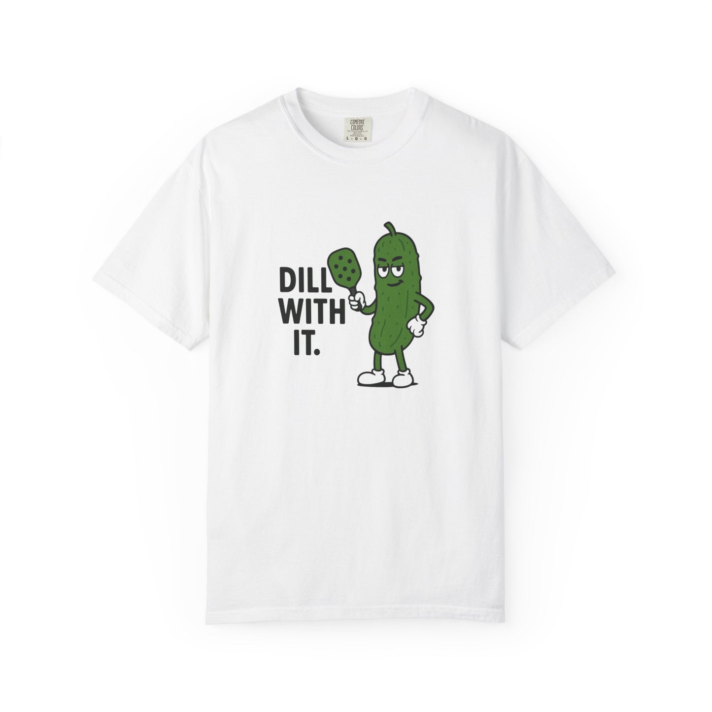Dill With It Pickle Character T-shirt | Funny Vegan Food Pun Tee
