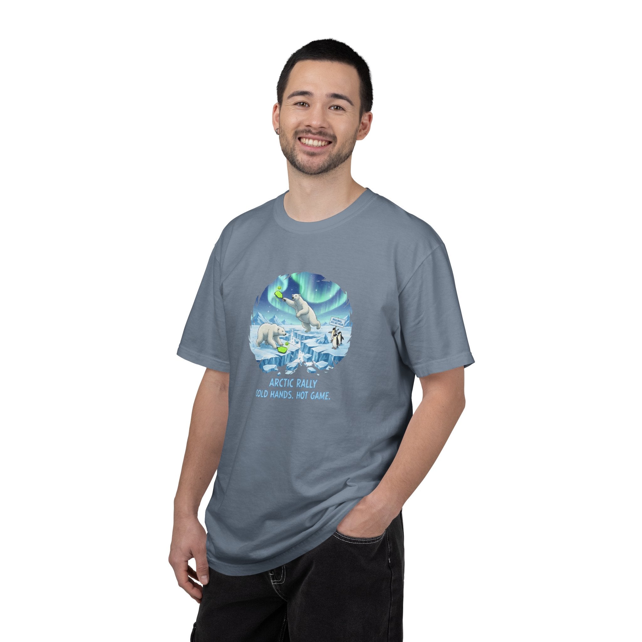 Arctic Rally Polar Bears Playing Pickleball T-Shirt | Northern Lights Illustration