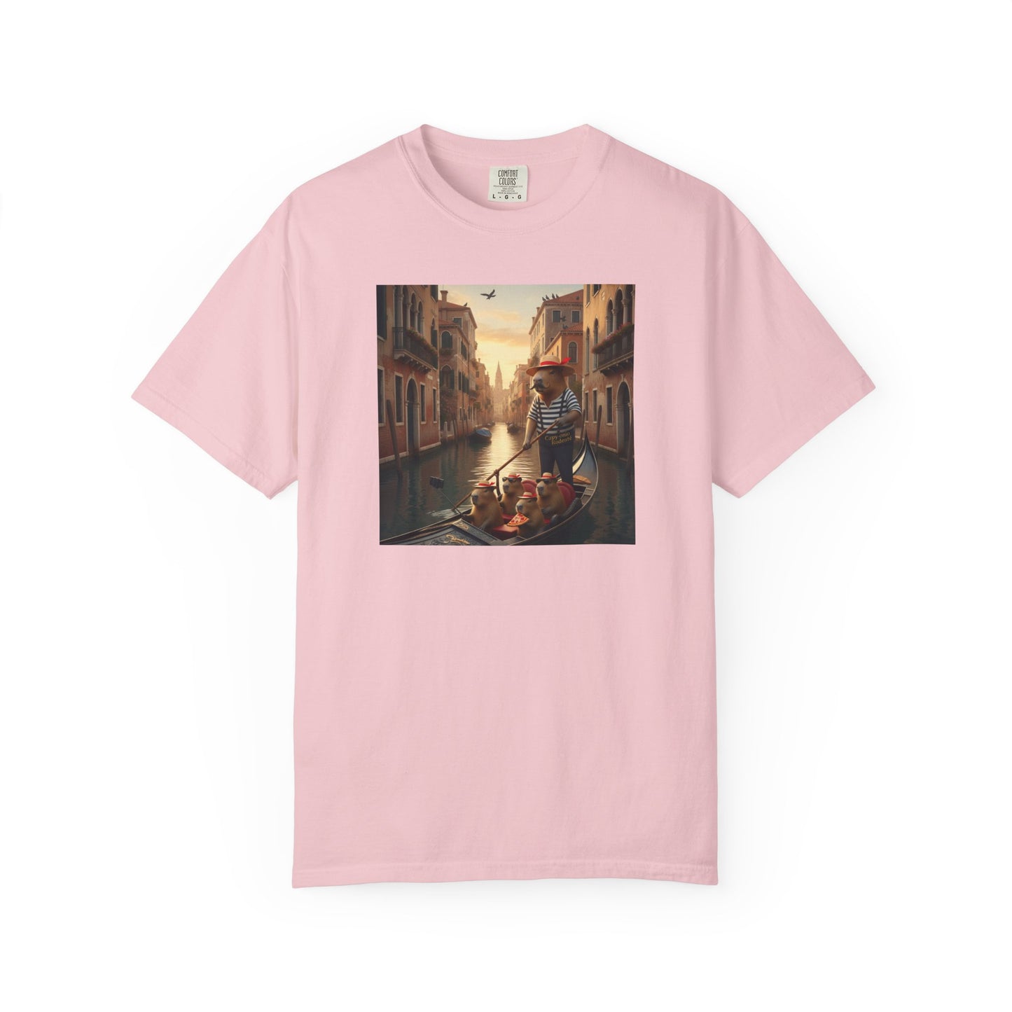 Capybara Venice Gondola Sunset T-shirt | Scenic Canal Travel Art