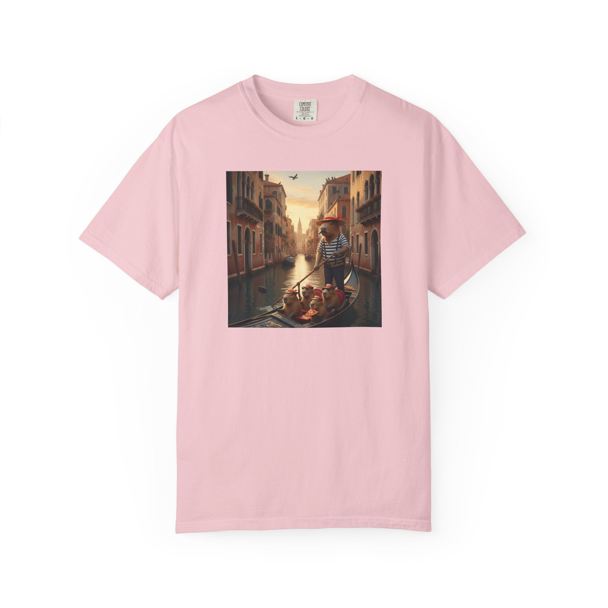 Capybara Venice Gondola Sunset T-shirt | Scenic Canal Travel Art