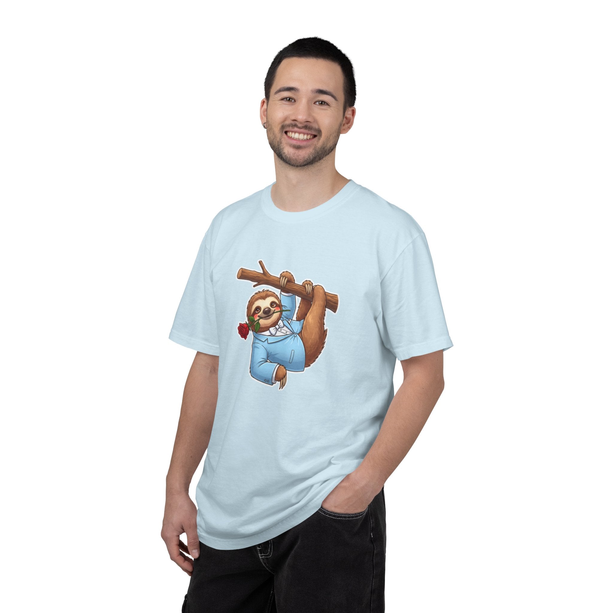 Sloth with Rose on Branch T-shirt | Cute Relaxed Animal Tee