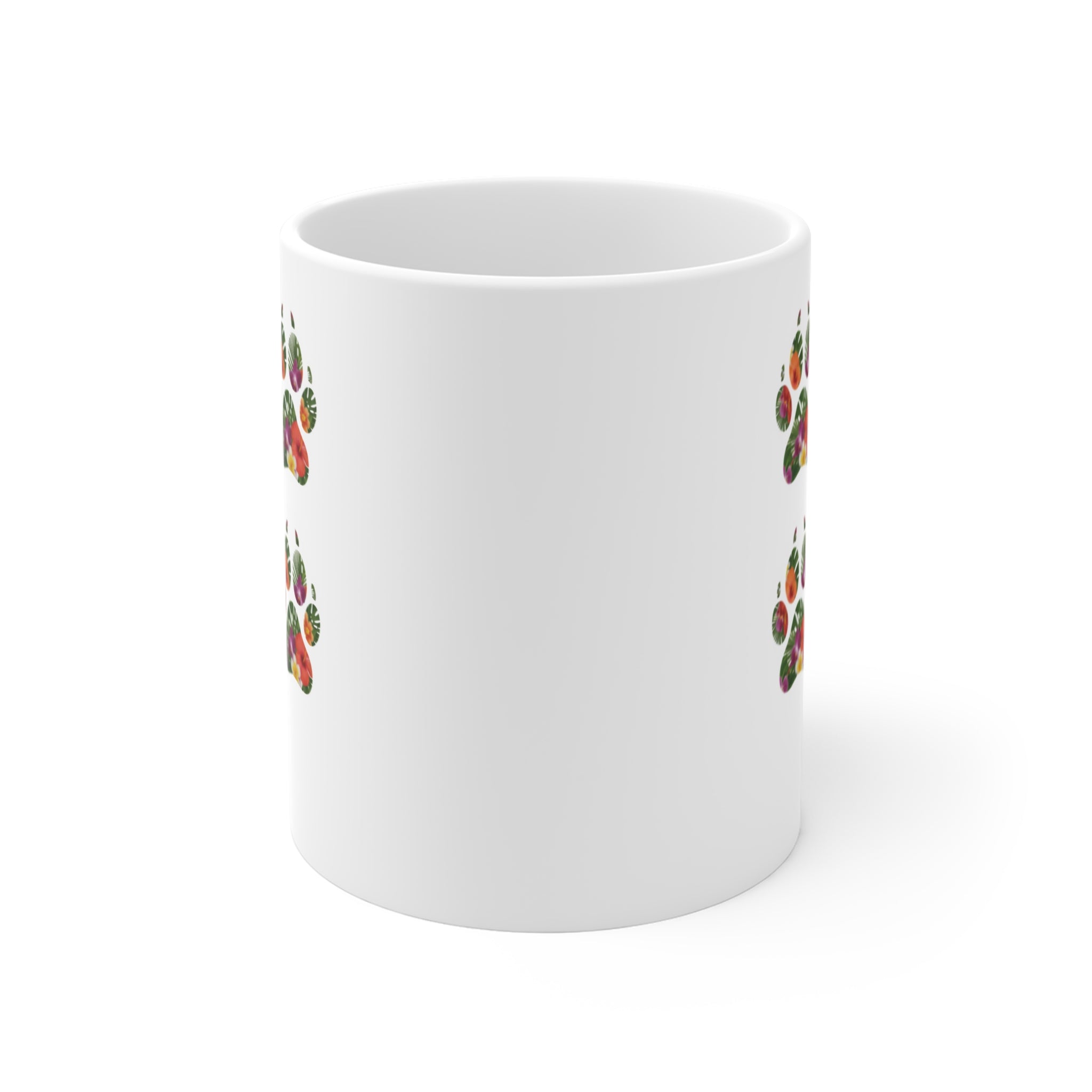 Floral Paw Print Mug | 11oz Ceramic Pawprints, Colorful Pet Lover Coffee Cup