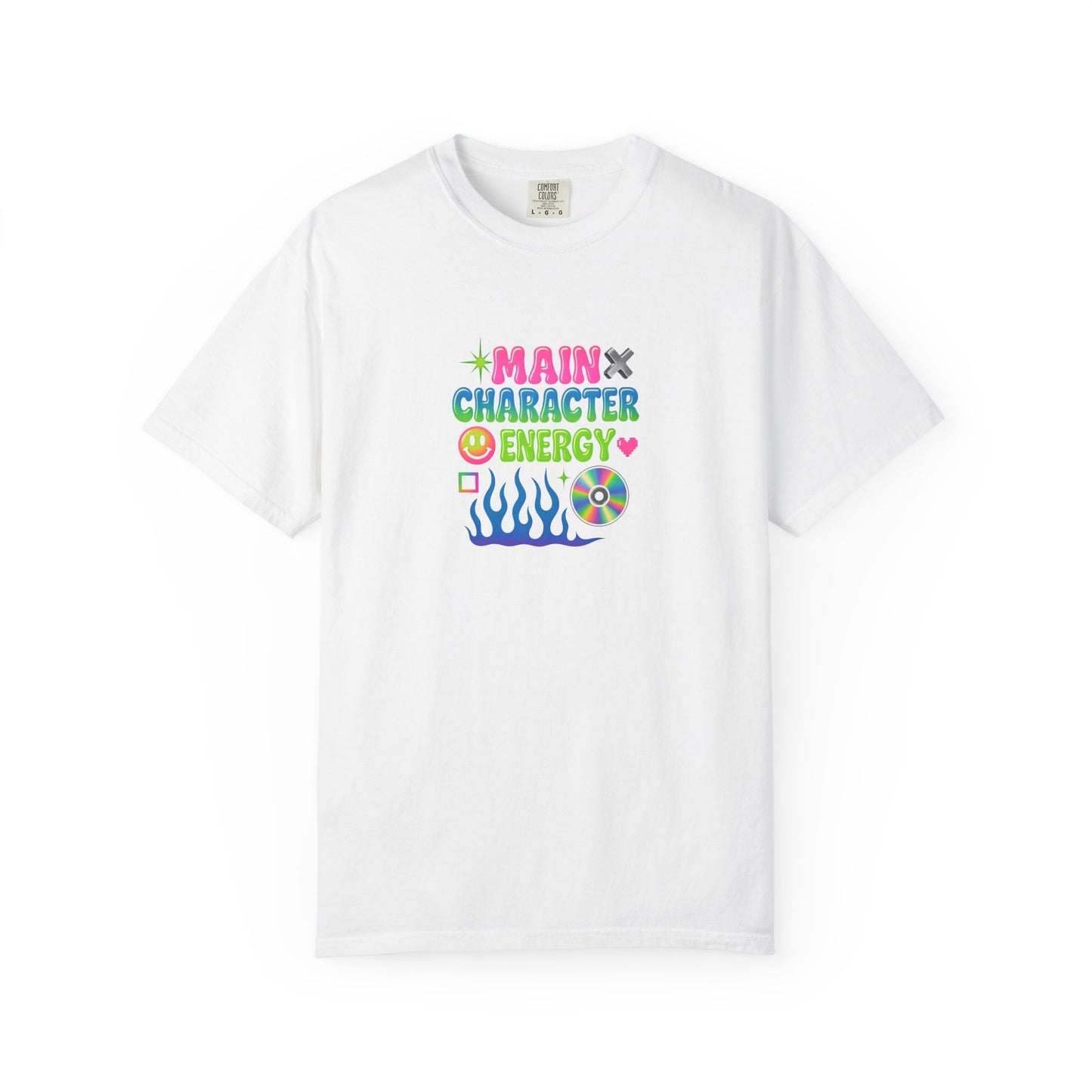Main Character Energy T-shirt | Colorful Flame, Smiley Icons
