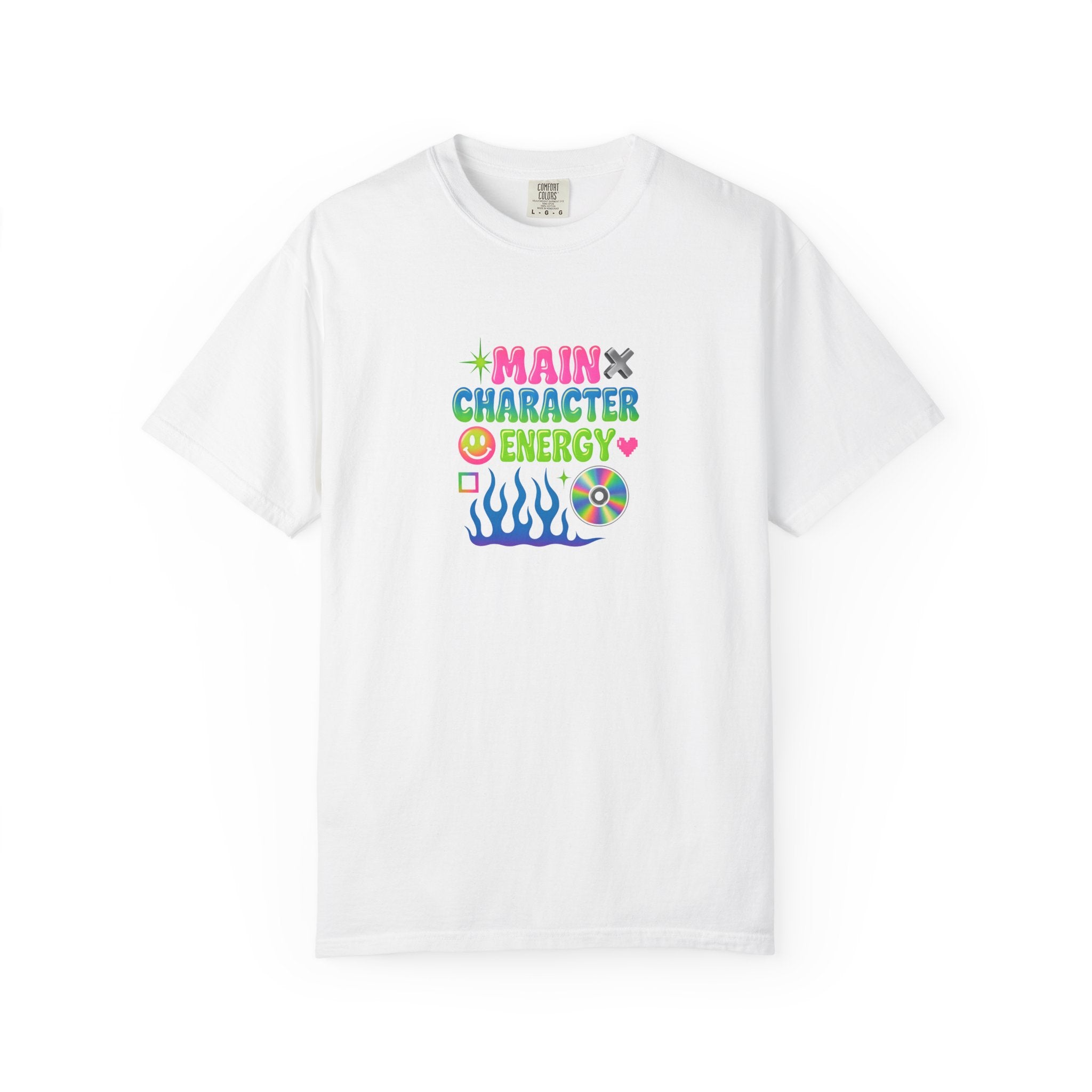 Main Character Energy T-shirt | Colorful Flame, Smiley Icons
