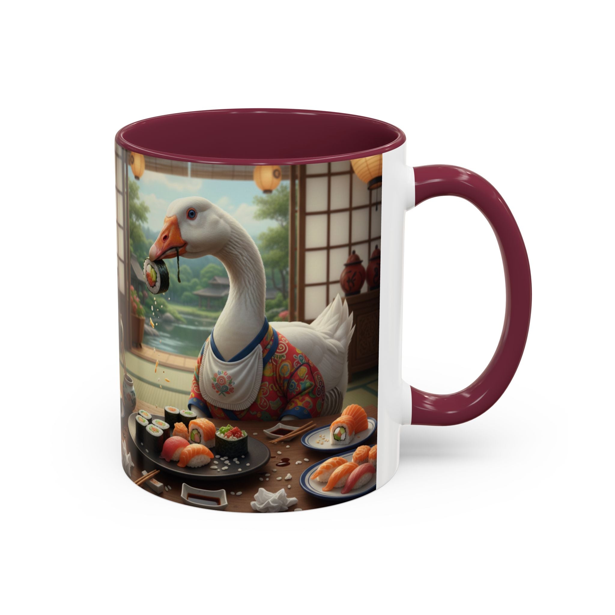 Goose with Sushi Mug | Japanese Tea Room Illustration