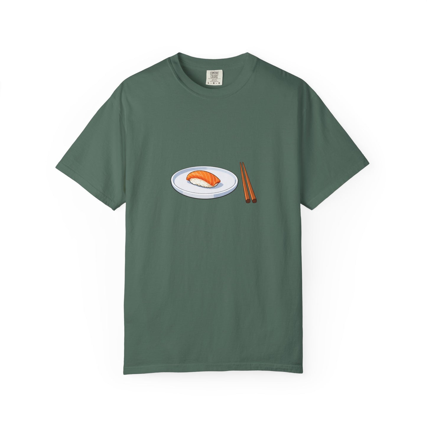Salmon Nigiri Sushi plate with chopsticks T-shirt | sushi tee