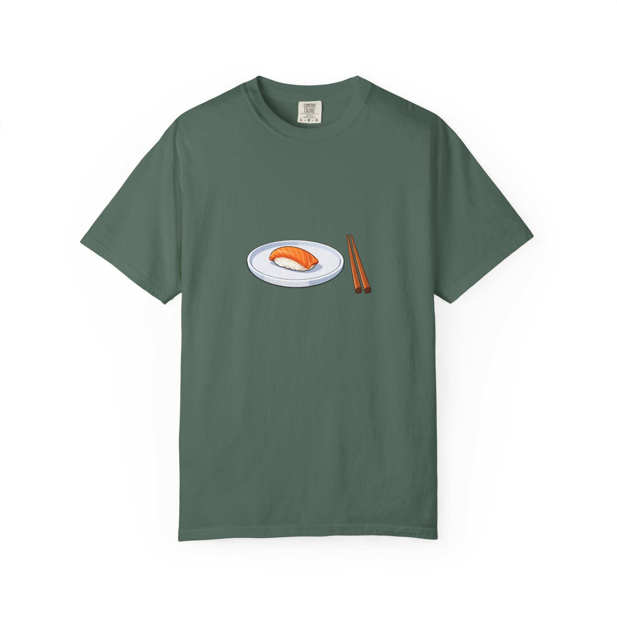 Salmon Nigiri Sushi plate with chopsticks T-shirt | sushi tee