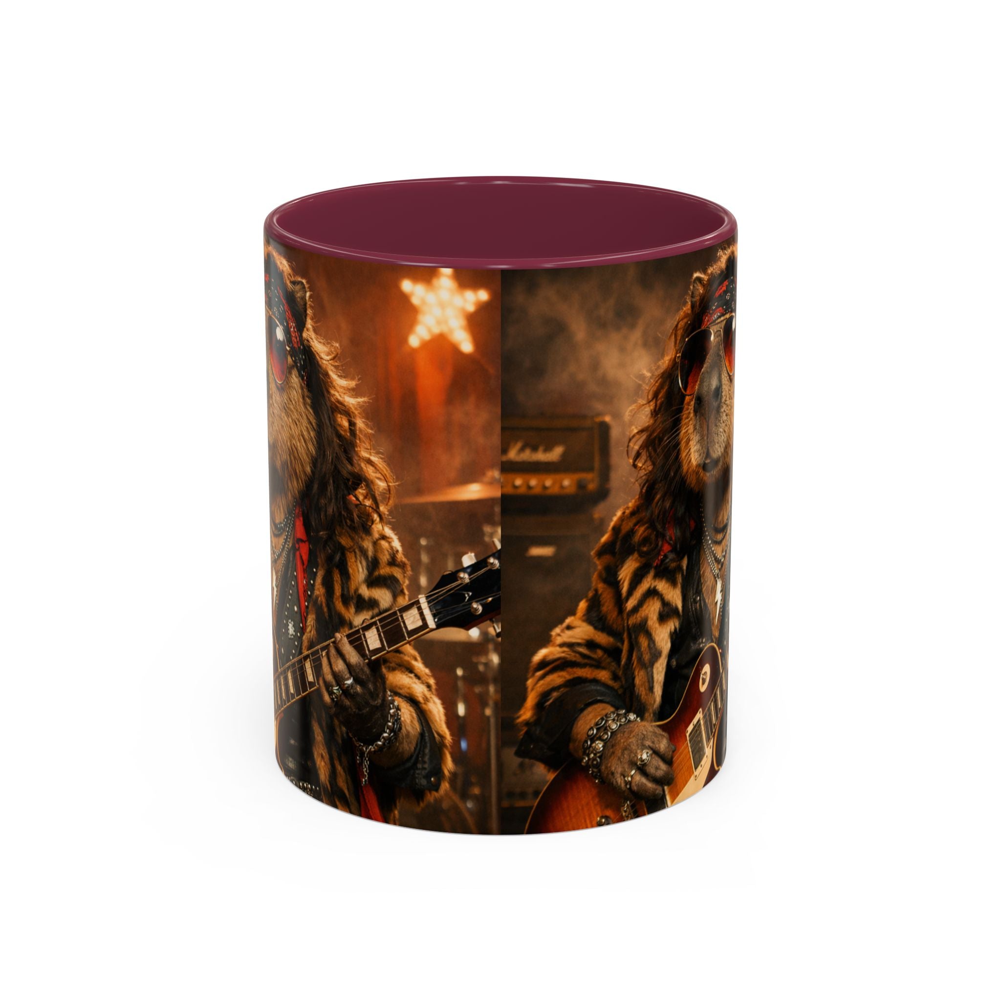 Rockstar Capybara with Guitar Mug | Color Accent Coffee Cup 11oz 15oz