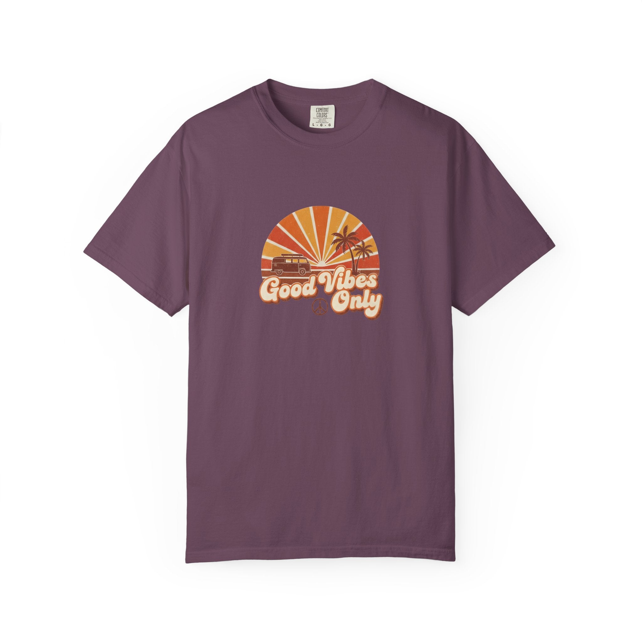 Good Vibes Only T-shirt | Retro Sunset Palm Peace Sign
