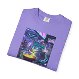 Cyberpunk Cat T-shirt | Neon Magic Potion Street Scene