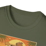 Capybara Ace Pickleball Player T-Shirt | Retro Tropical Court Design