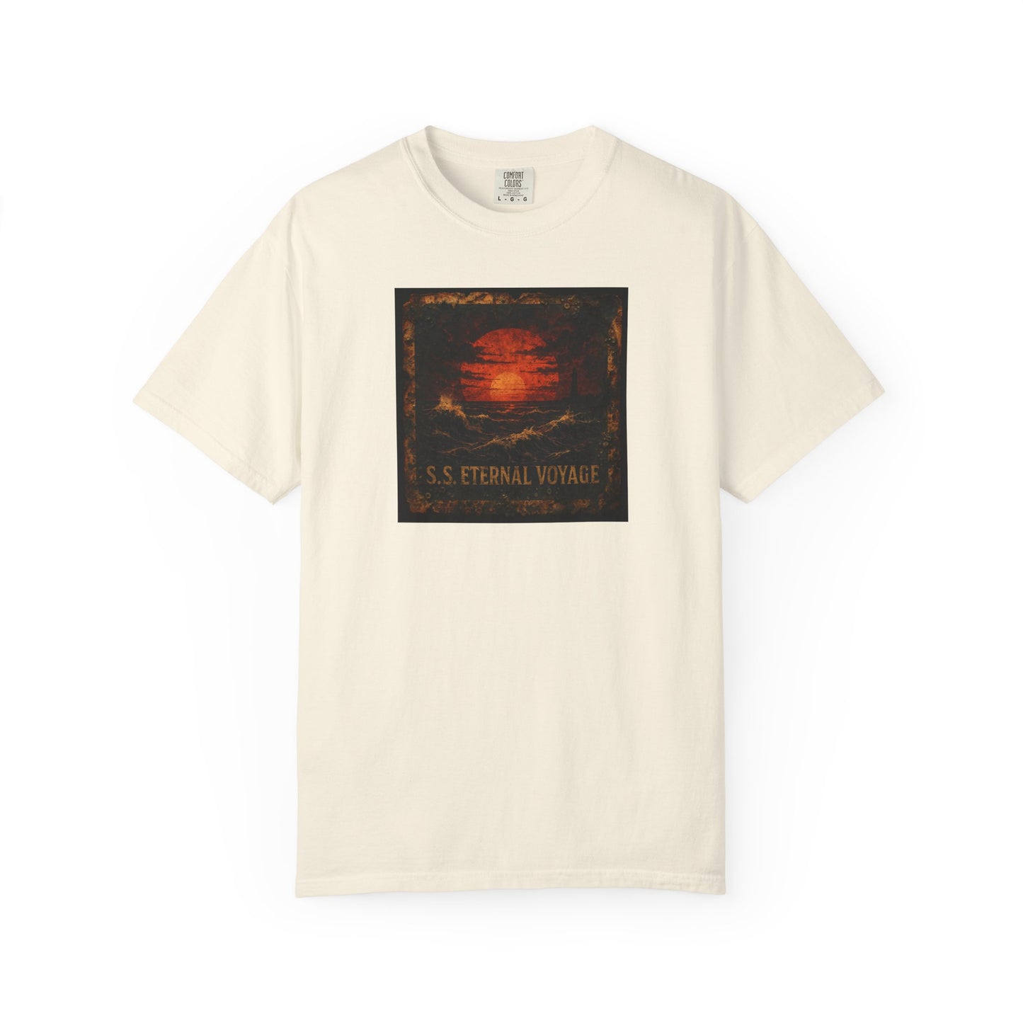 Eternal Voyage Sunset Illustration T-Shirt | Vintage Ocean Scene
