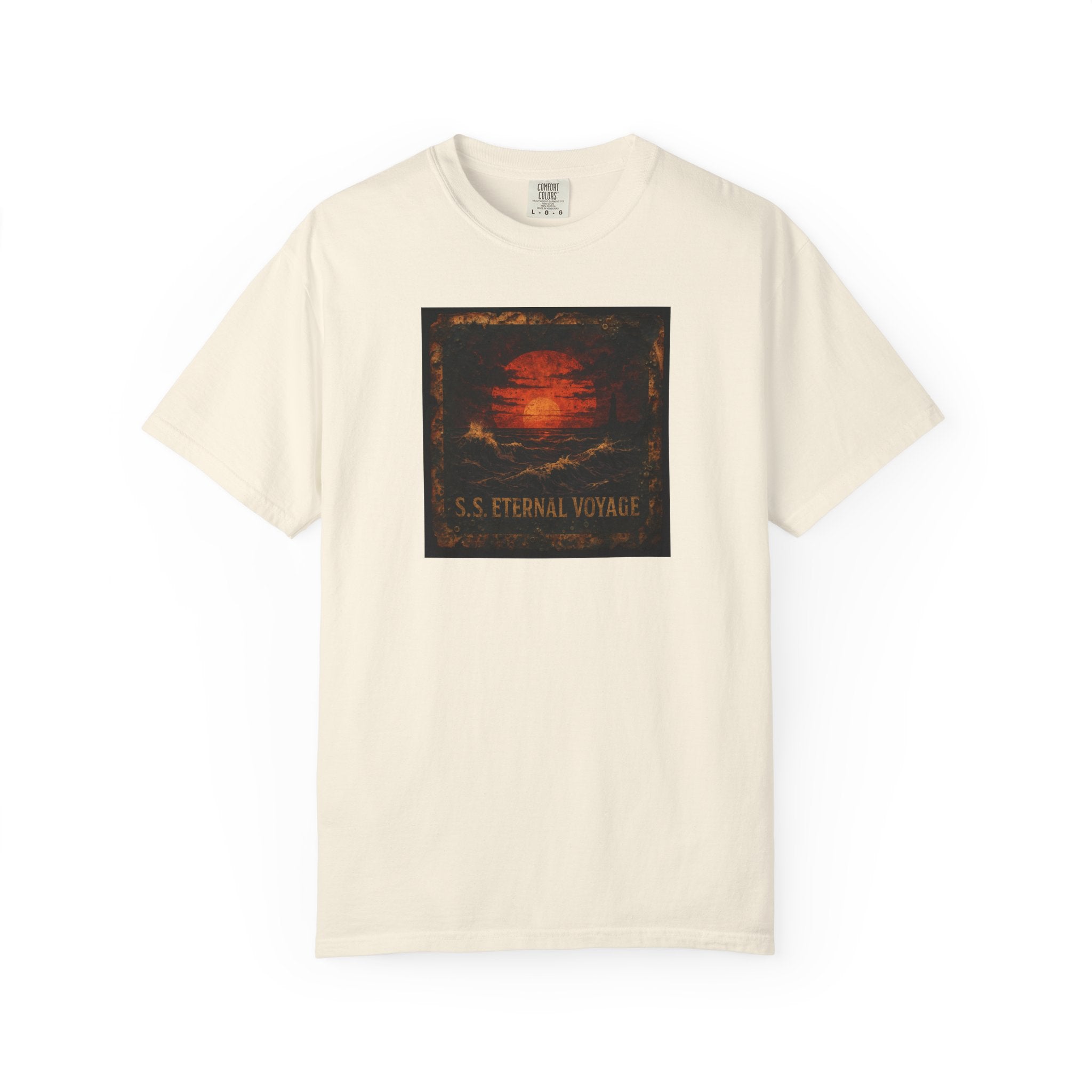 Eternal Voyage Sunset Illustration T-Shirt | Vintage Ocean Scene