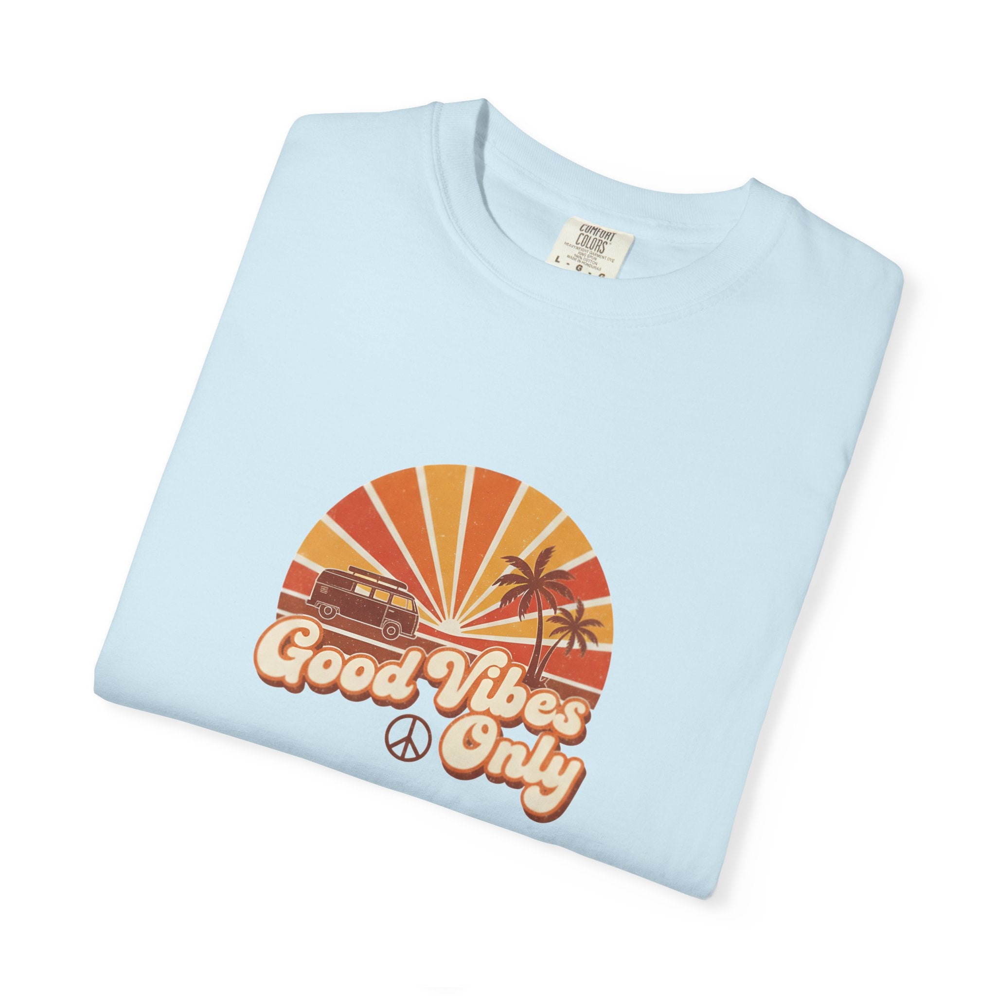 Good Vibes Only T-shirt | Retro Sunset Palm Peace Sign