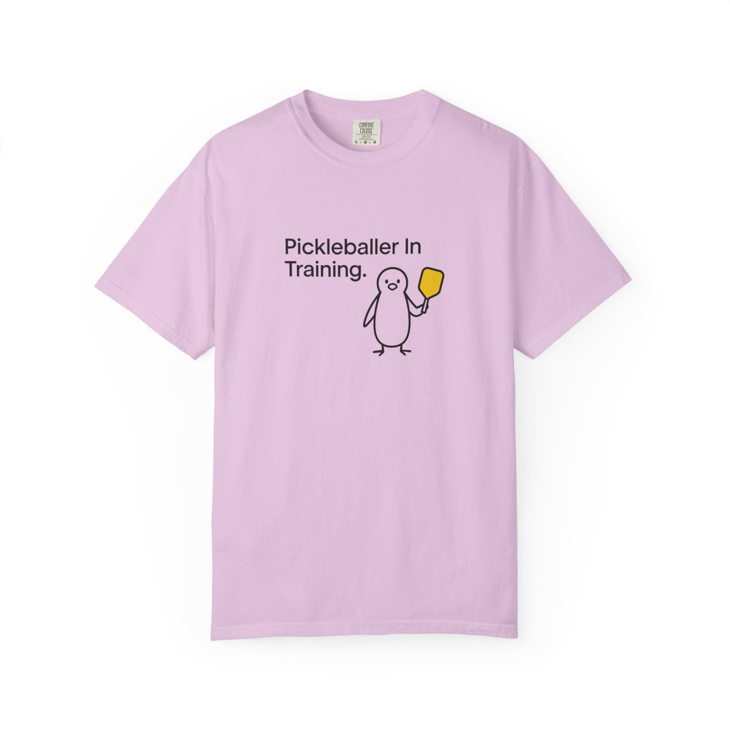 Pickleballer in Training T-Shirt | Cute Penguin Holding Paddle Design