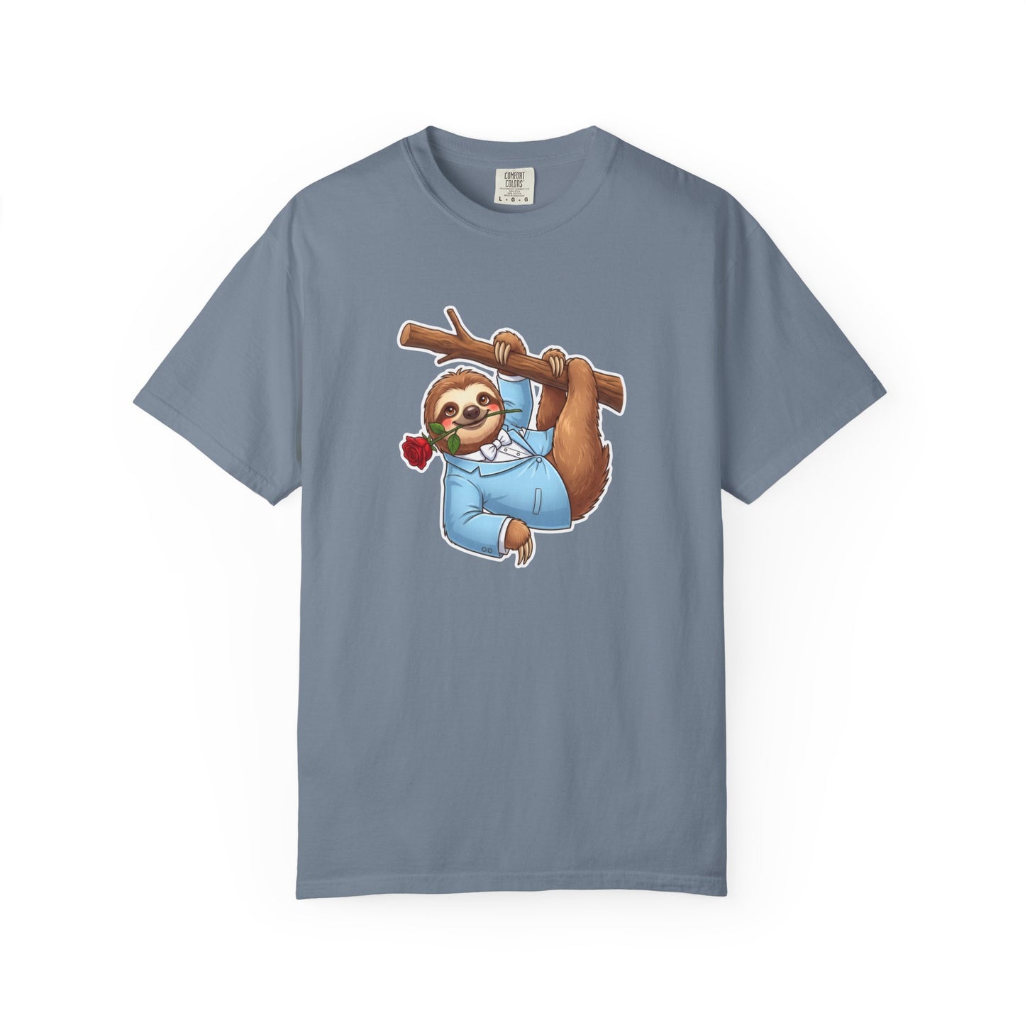 Sloth with Rose on Branch T-shirt | Cute Relaxed Animal Tee