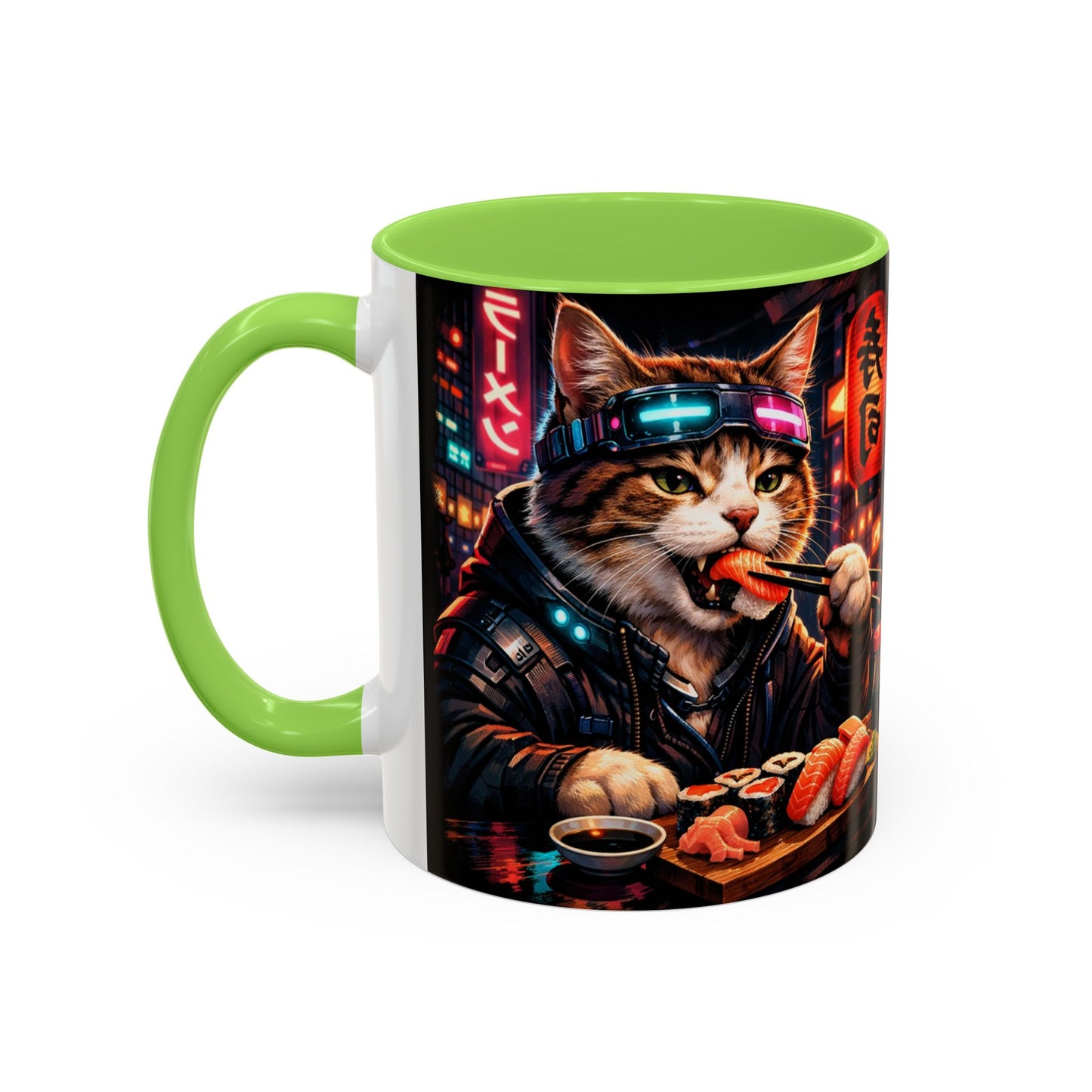 Cyberpunk Sushi Cat Mug | 11oz 15oz Ceramic Coffee Cup