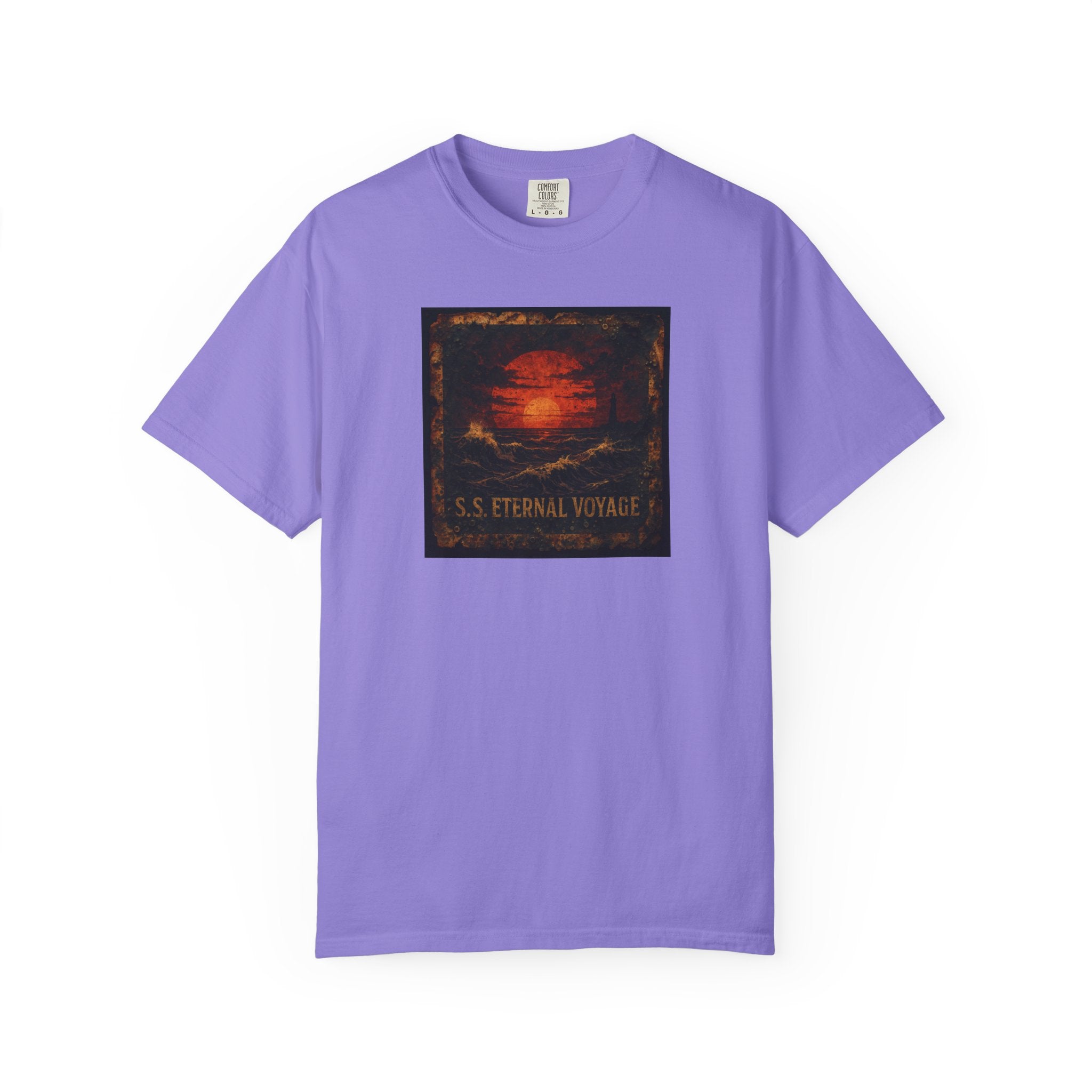 Eternal Voyage Sunset Illustration T-Shirt | Vintage Ocean Scene
