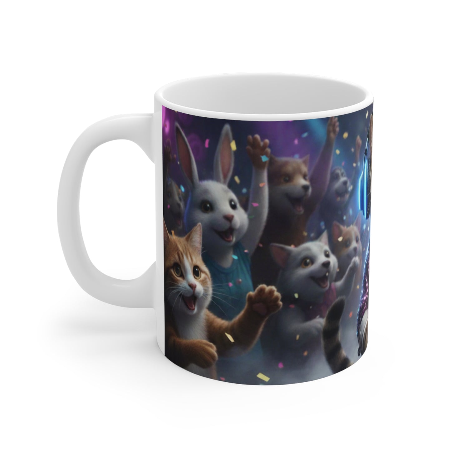 Party Cats Choir Mug | Cute Cat DJ with Headphones, Confetti