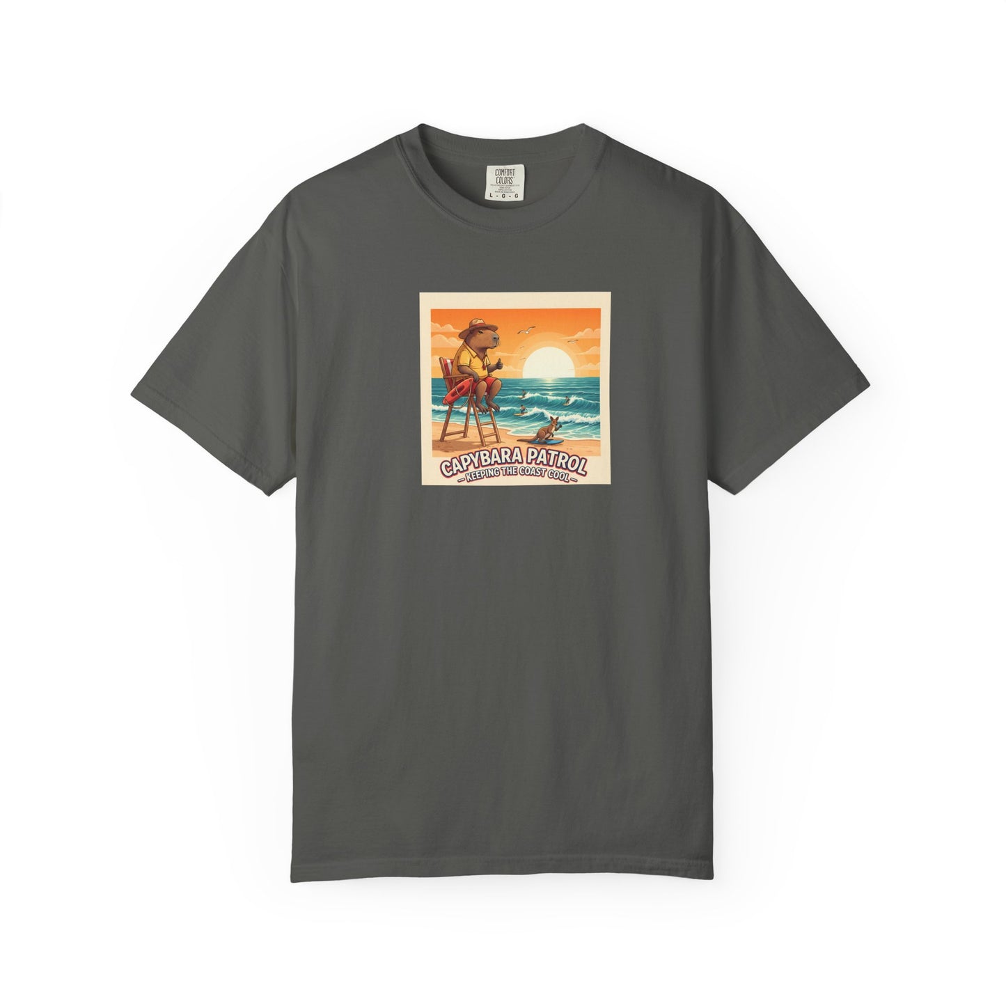 Capybara Patrol Sunset Surfing Capybara T-Shirt | Retro Beach Vibes
