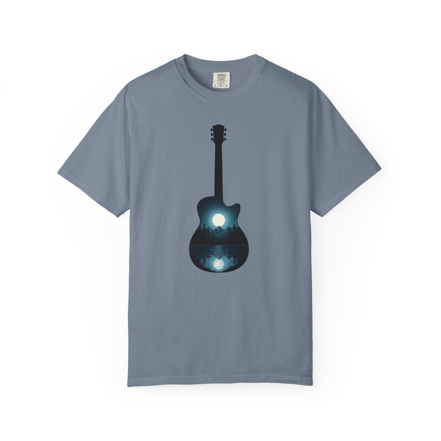 Moonlit Acoustic Guitar T-Shirt | Night Sky Guitar Silhouette