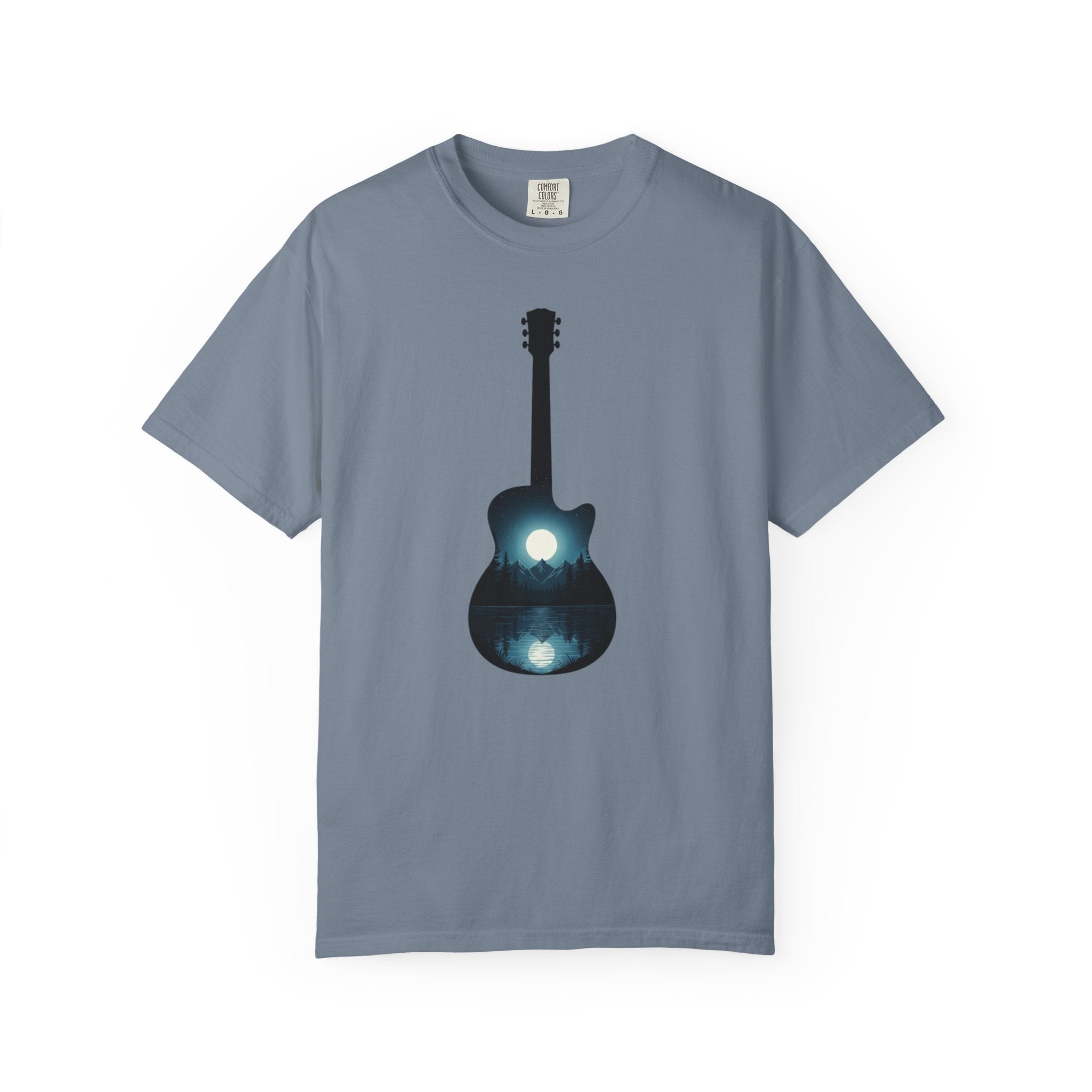 Moonlit Acoustic Guitar T-Shirt | Night Sky Guitar Silhouette