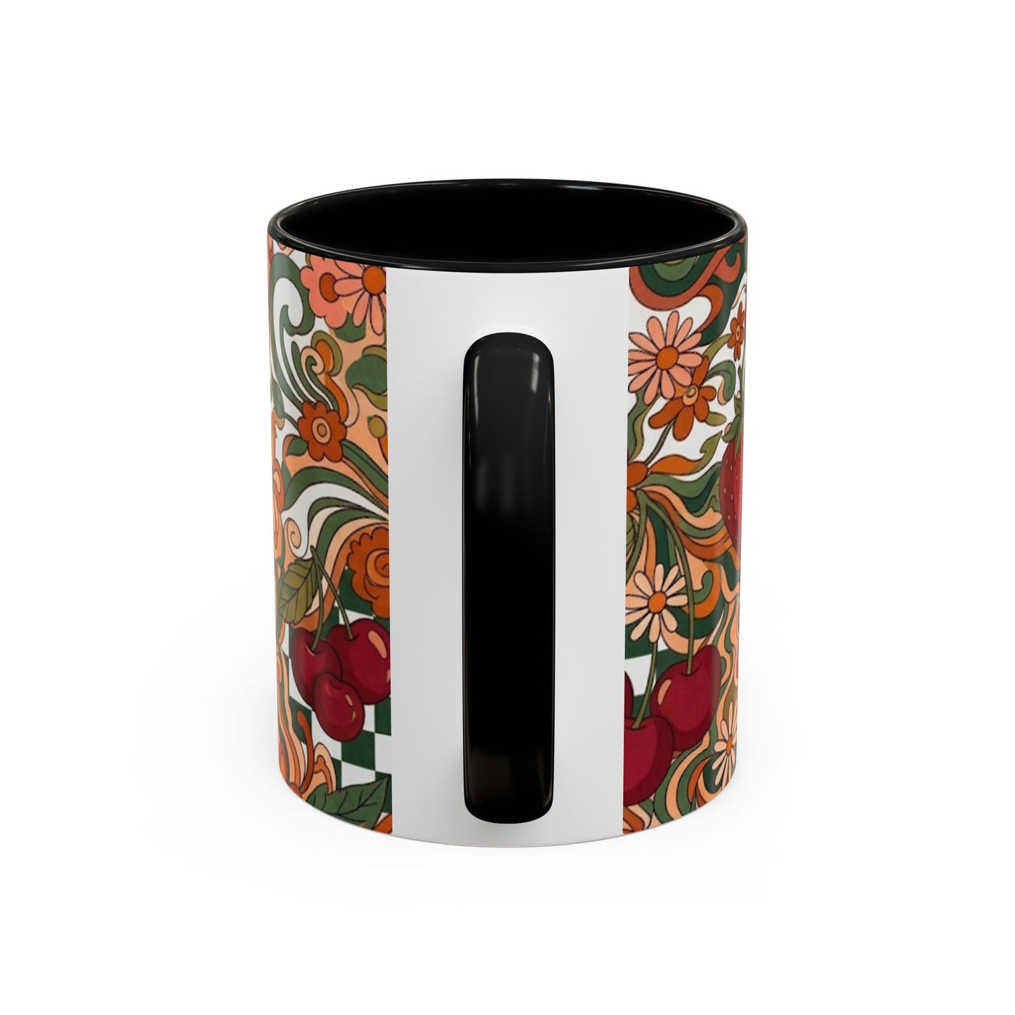 Vintage Cherry Strawberry Pattern Accent Mug | 11oz 15oz