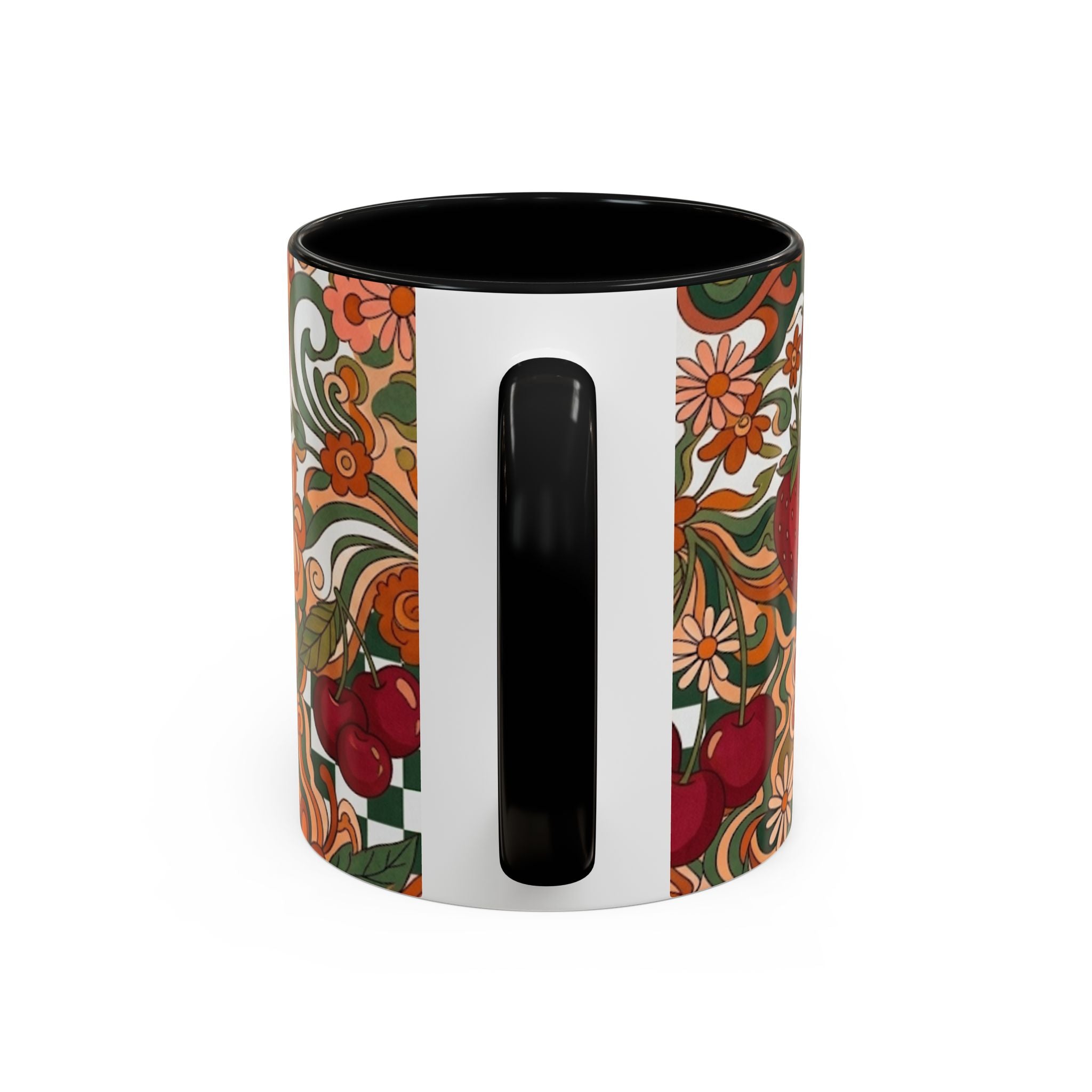 Vintage Cherry Strawberry Pattern Accent Mug | 11oz 15oz