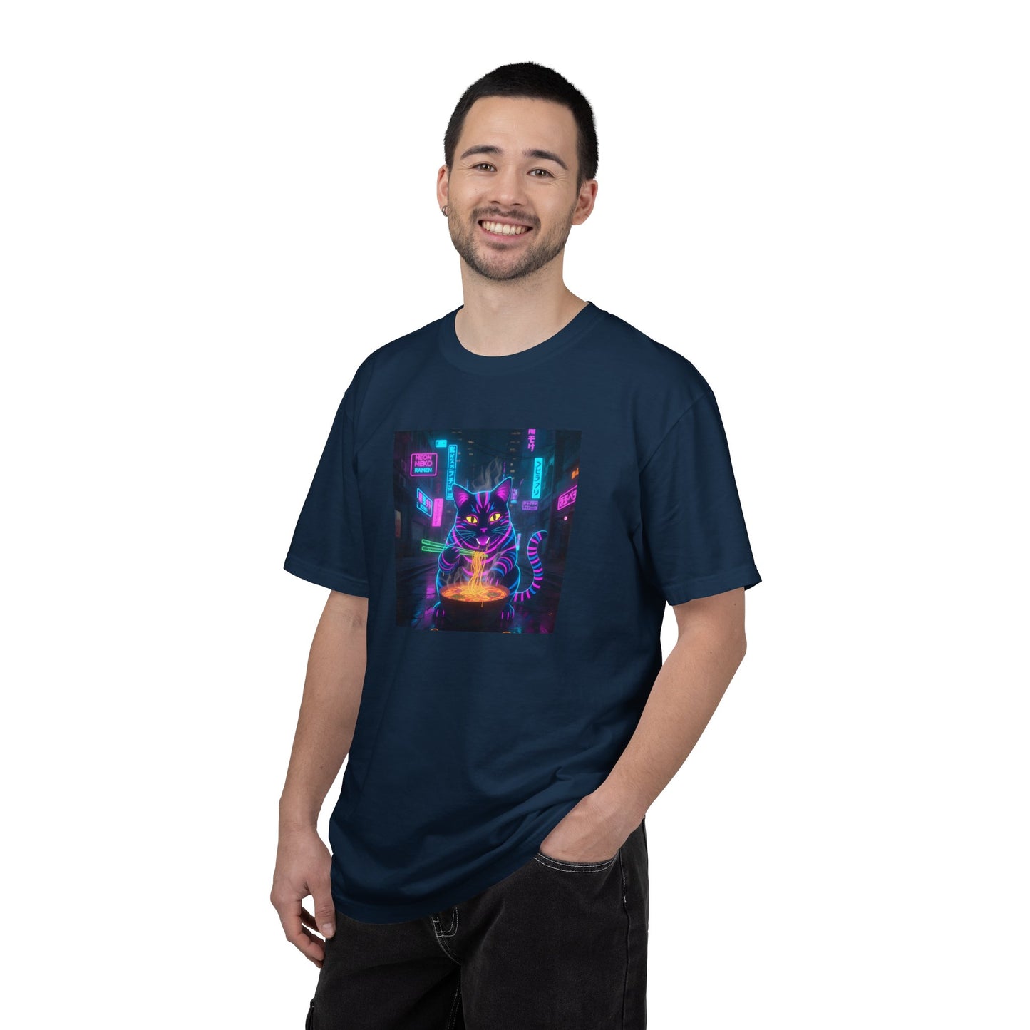 Neon Cyberpunk Cat Mystic Bowl T-shirt | Retro Futuristic Alley Art