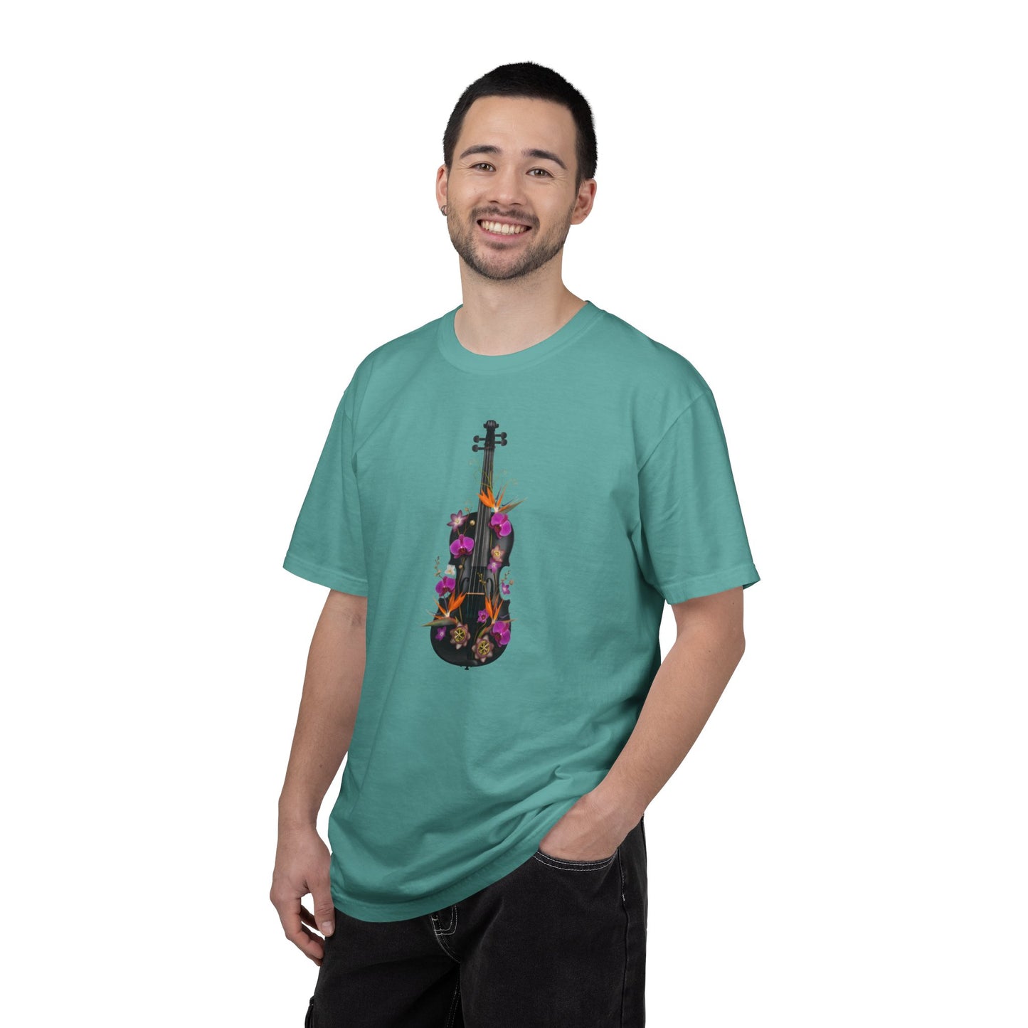 Floral Violin T-shirt | Botanical Music Instrument Tee