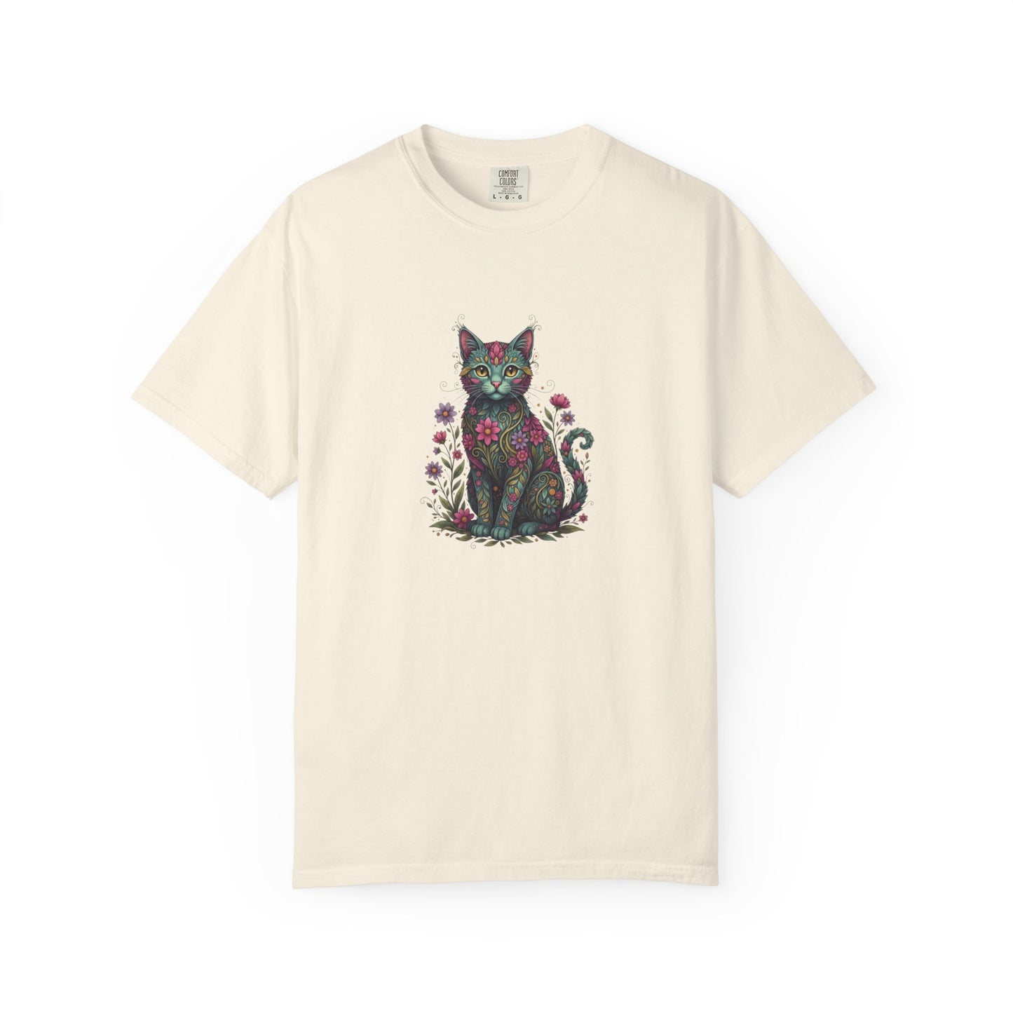 Floral Cat Illustration T-Shirt | Botanical Kitty Tee