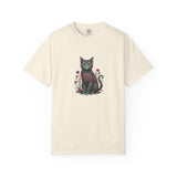 Floral Cat Illustration T-Shirt | Botanical Kitty Tee