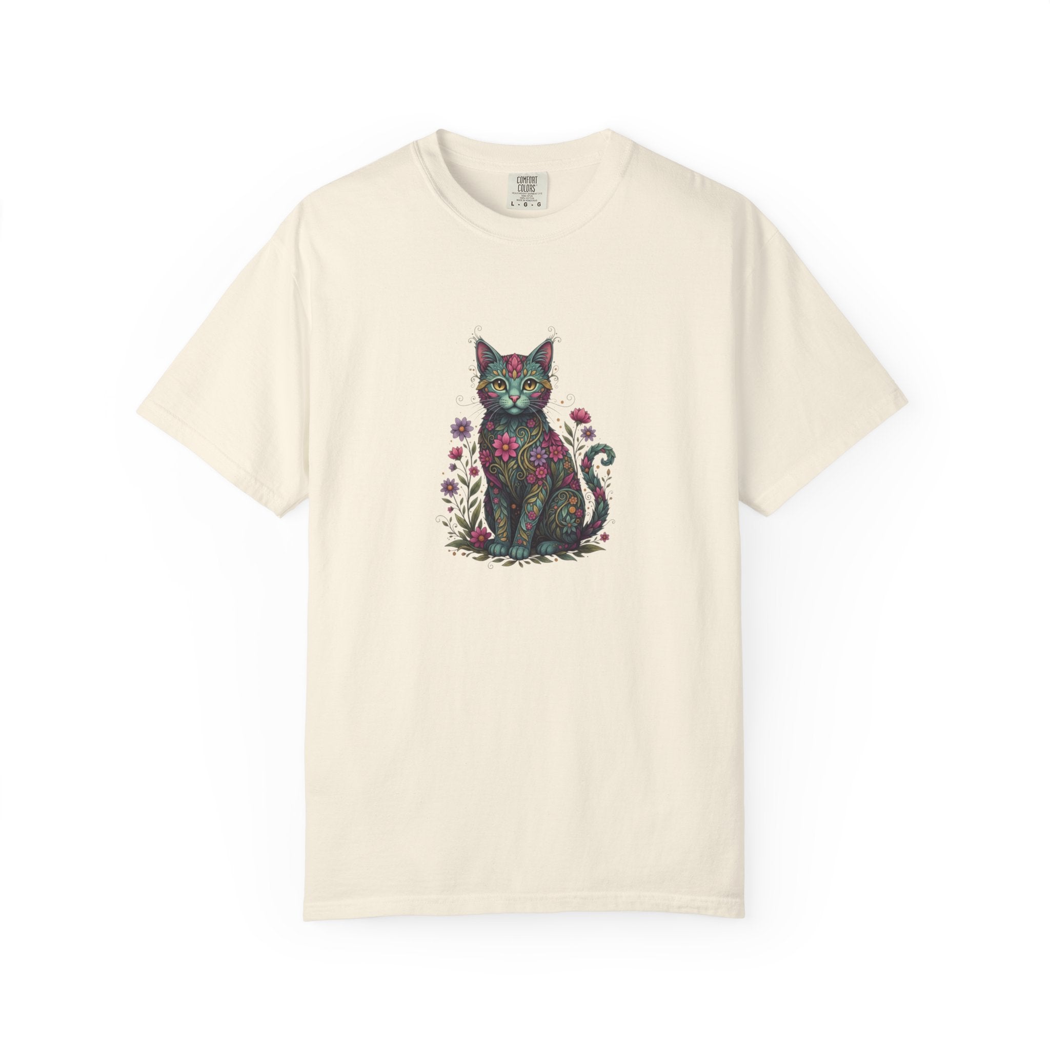 Floral Cat Illustration T-Shirt | Botanical Kitty Tee