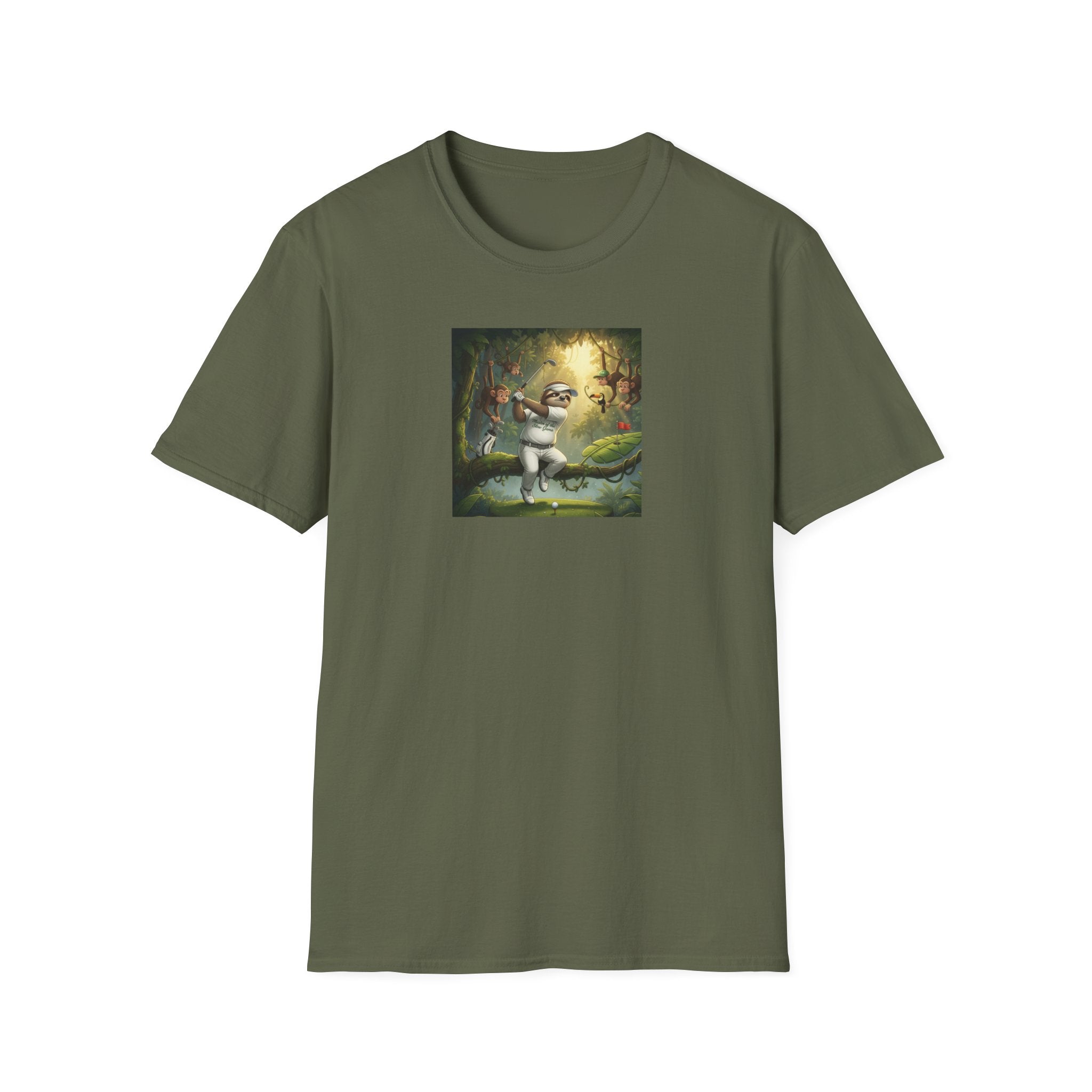 Slow Living Sloth Golfer T-Shirt | Zen Sportswear Tropical Golf Silas