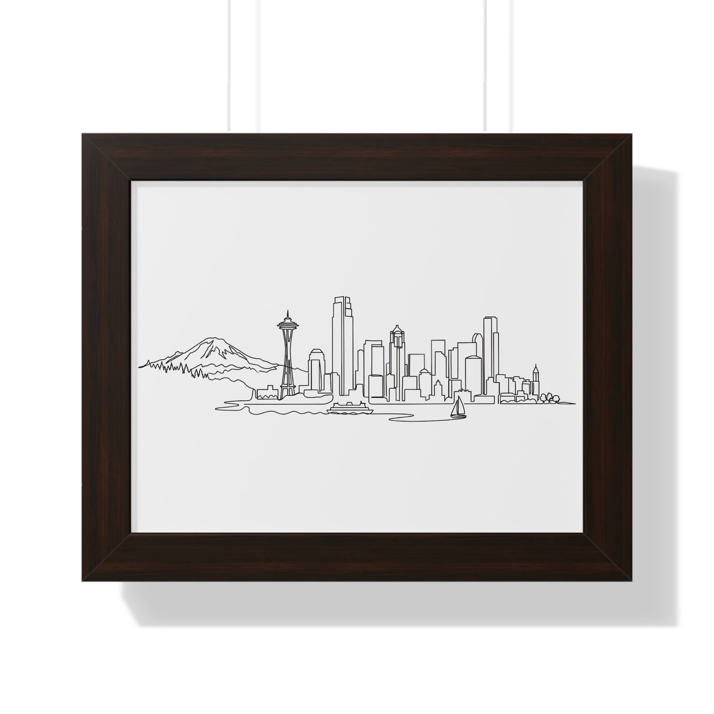 Seattle Emerald City Hand-Drawn Skyline Poster Framed Horizontal