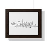 Seattle Emerald City Hand-Drawn Skyline Poster Framed Horizontal