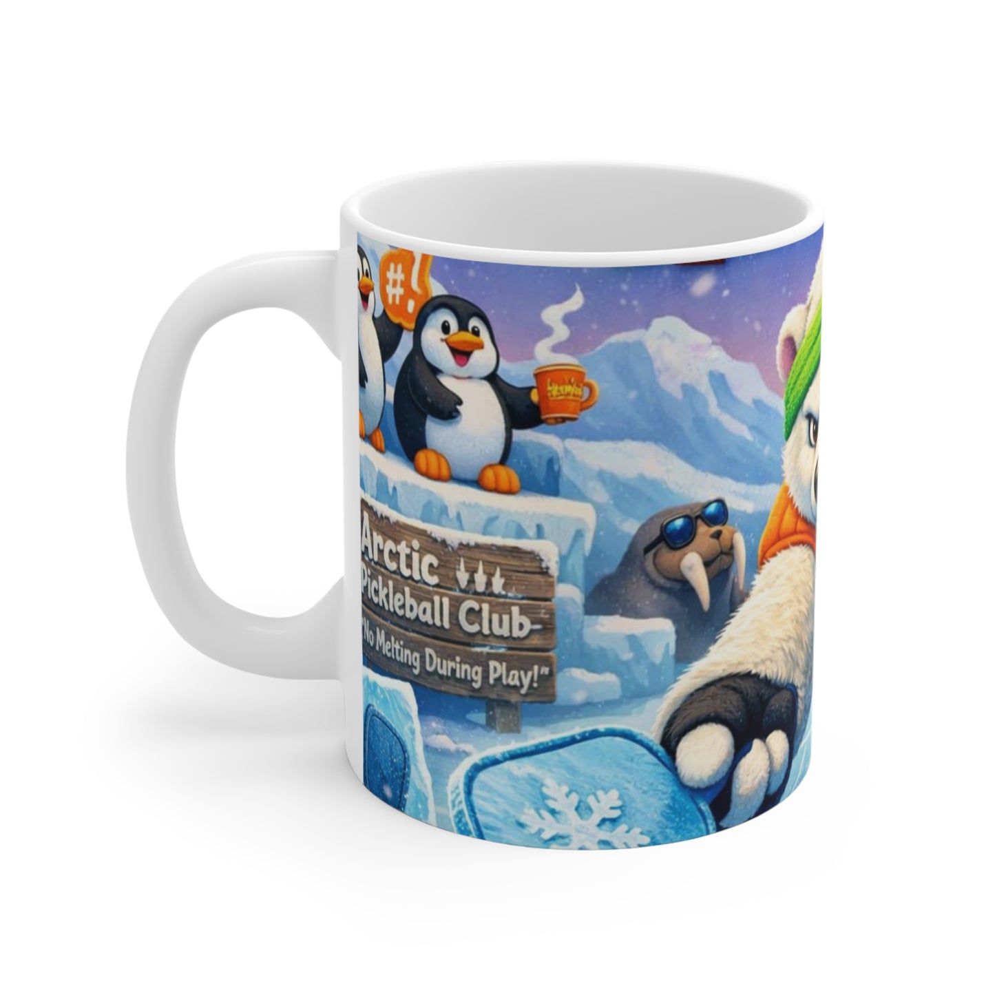 Arctic Pickleball Club Polar Bear Mug | Penguin & Walrus Winter Scene