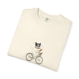 French Bulldog on Bicycle T-shirt | Cute Dog Illustration, 'Oui!' Text