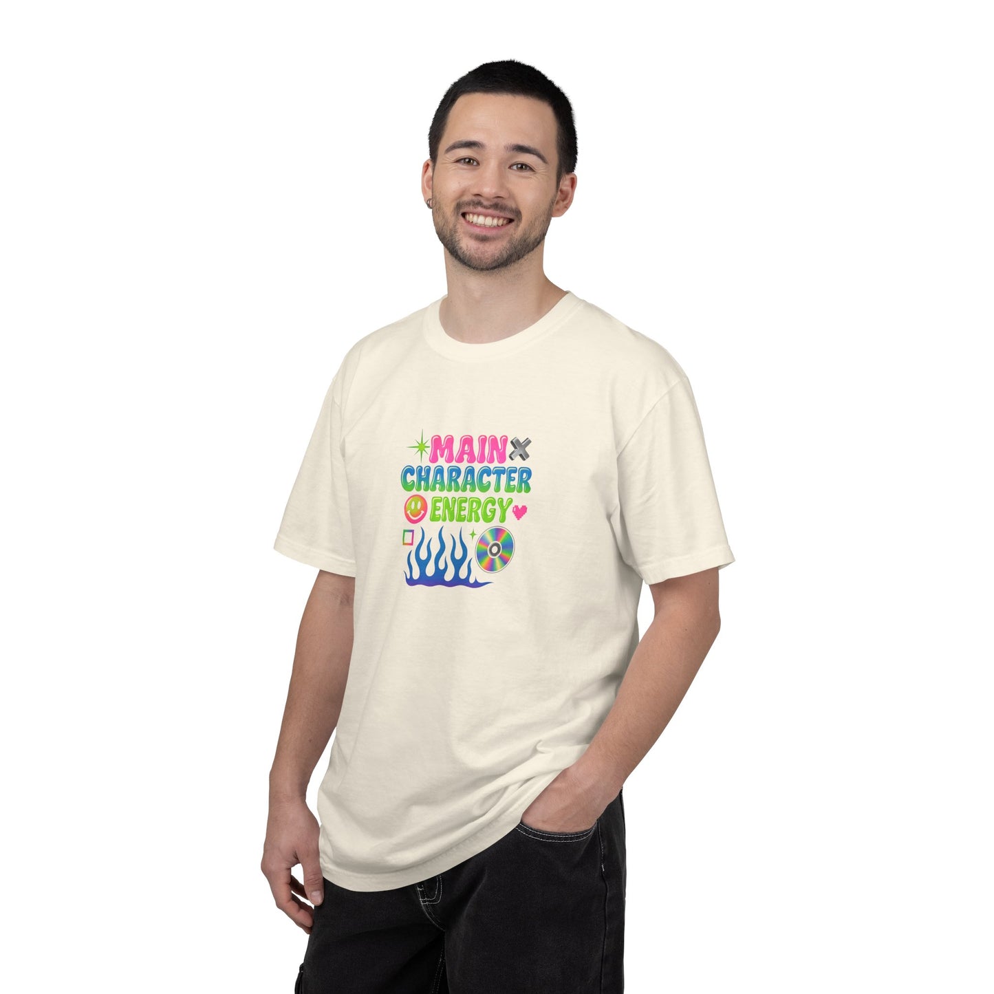 Main Character Energy T-shirt | Colorful Flame, Smiley Icons