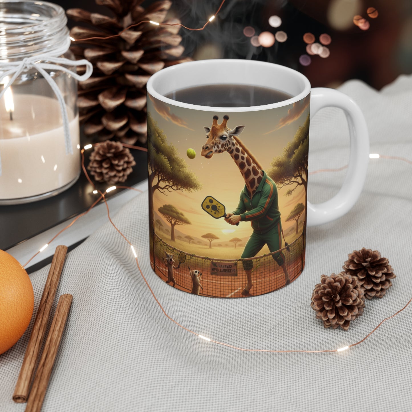 Giraffe Playing Pickleball Mug | Animal Sports Novelty Coffee Cup