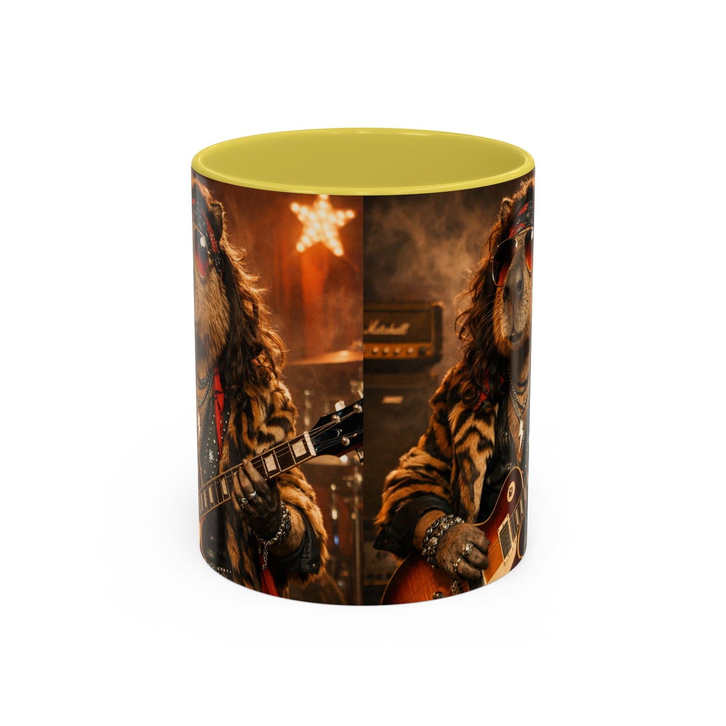 Rockstar Capybara with Guitar Mug | Color Accent Coffee Cup 11oz 15oz
