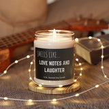 Scented Soy Candle, Love Notes and Laughter Quote, 9oz Jar, Boyfriend Husband Gift