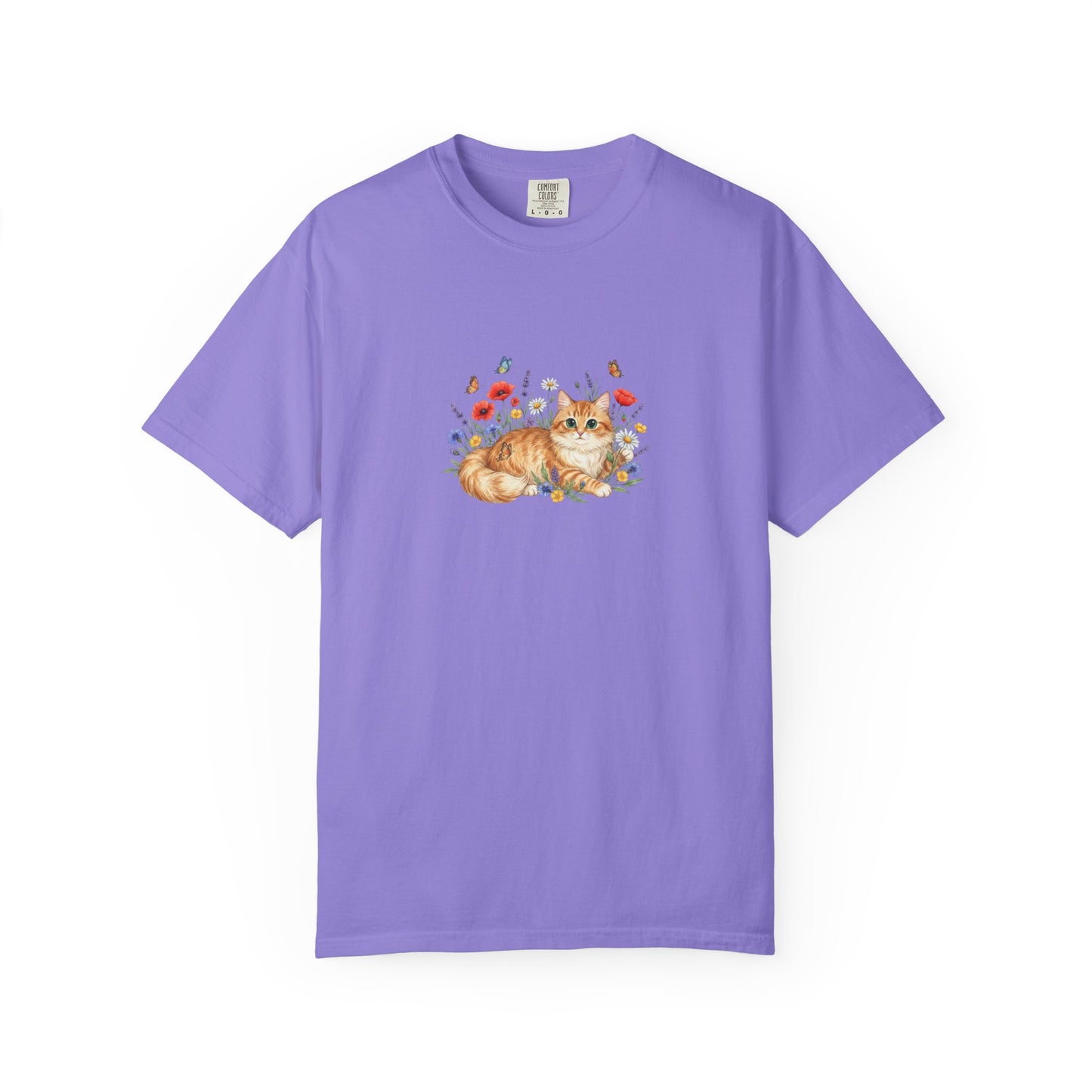 Orange Tabby Cat with Wildflowers T-Shirt | Floral Cat Tee